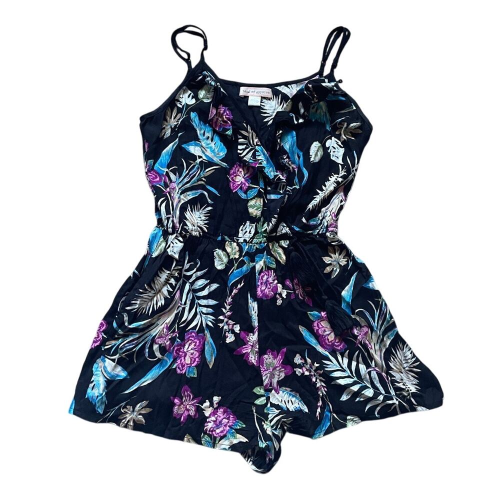 Band of Gypsies Women Black Floral Romper Small Boho Feminine Vacation Cover Up